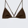 Top de bikini triangular con espalda nadadora – Marrón oscuro
