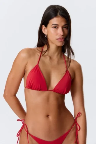 Top de bikini triangular con lazos – Rojo brillante