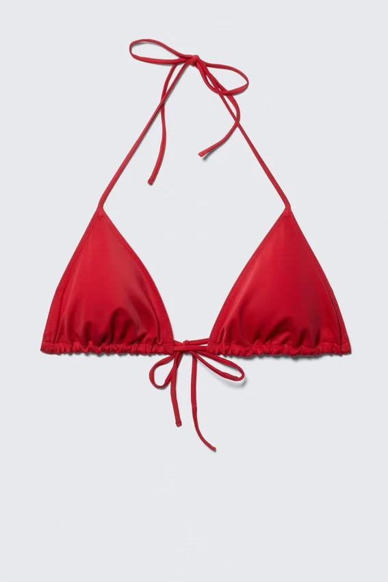 Top de bikini triangular con lazos – Rojo brillante Top de bikini triangular con lazos – Rojo brillante