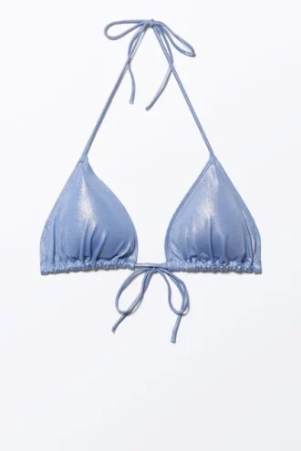 Top de bikini triangular con purpurina – Azul con purpurina