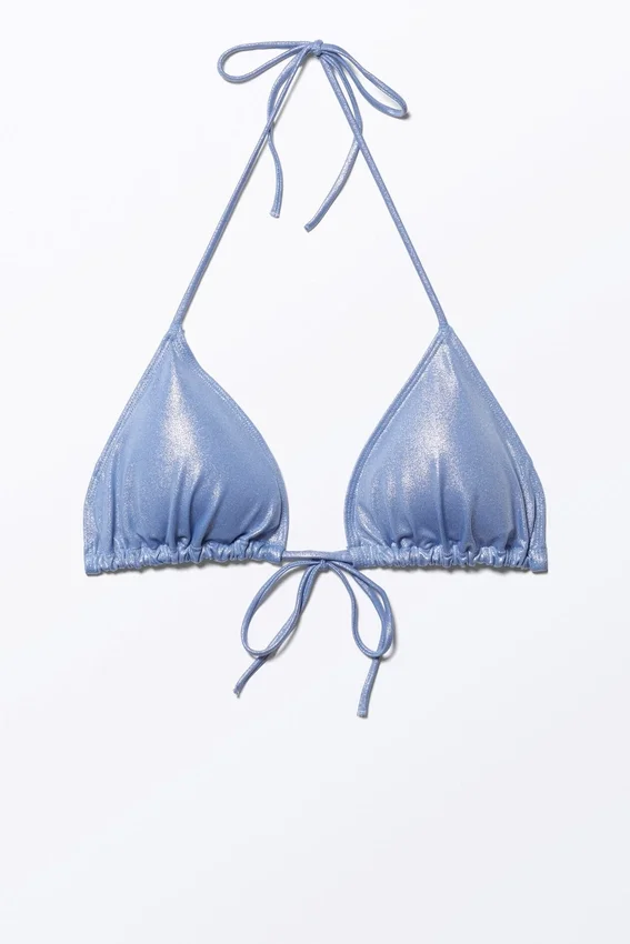 Top de bikini triangular con purpurina – Azul con purpurina Top de bikini triangular con purpurina – Azul con purpurina