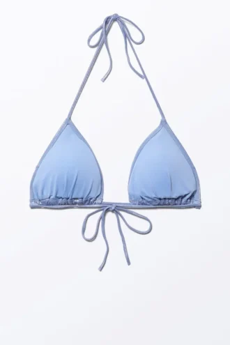 Top de bikini triangular con purpurina – Azul con purpurina