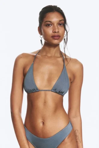 Top de bikini triangular con tirantes – Azul medio apagado