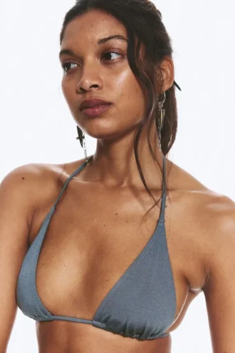Top de bikini triangular con tirantes – Azul medio apagado