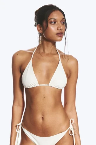 Top de bikini triangular con tirantes estructurados – Beige claro
