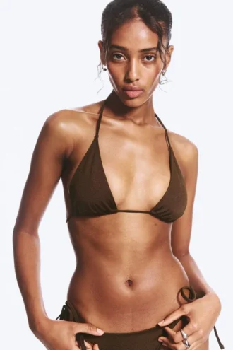 Top de bikini triangular con tirantes – Marrón oscuro