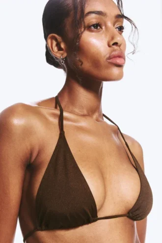 Top de bikini triangular con tirantes – Marrón oscuro
