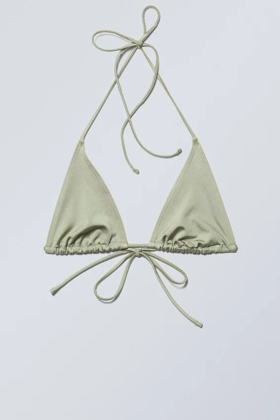 Top de bikini triangular con tirantes – Verde claro brillante Top de bikini triangular con tirantes – Verde claro brillante