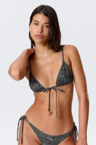 Top de bikini triangular estampado – Gris oscuro estampado