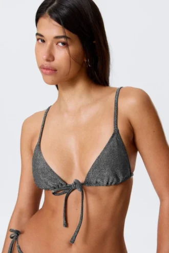 Top de bikini triangular estampado – Gris oscuro – Purpurina