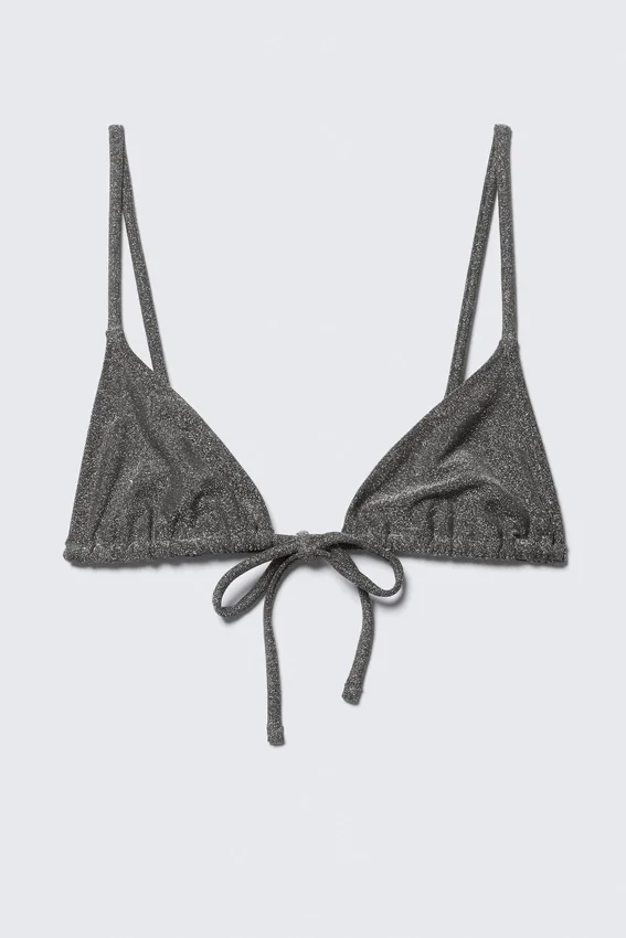 Top de bikini triangular estampado – Gris oscuro – Purpurina Top de bikini triangular estampado – Gris oscuro – Purpurina