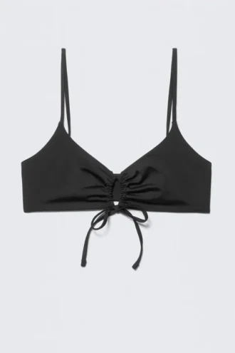 Top de bikini triangular fruncido – Negro Top de bikini triangular fruncido – Negro