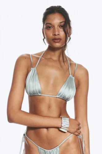 Top de bikini triangular – Gris claro empolvado