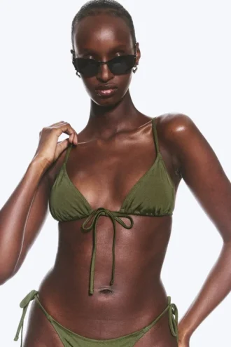Top de bikini triangular – Verde oscuro – Brillo