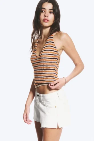 Top de croché con cuello halter – Rayas naranjas