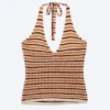 Top de croché con cuello halter – Rayas naranjas Top de croché con cuello halter – Rayas naranjas