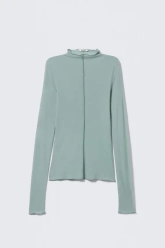 Top de cuello alto y manga larga de corte entallado – Turquesa