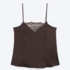 Top de encaje satinado – Marrón oscuro Top de encaje satinado – Marrón oscuro