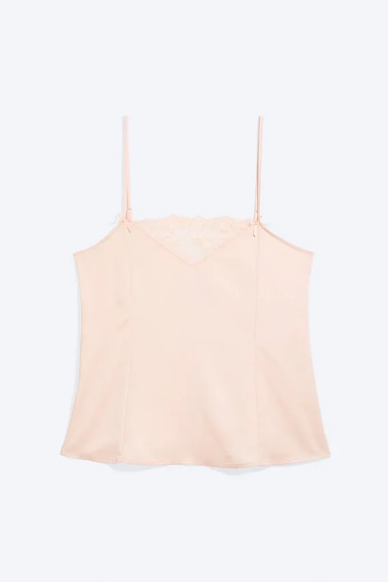 Top de encaje satinado – Melocotón claro apagado Top de encaje satinado – Melocotón claro apagado