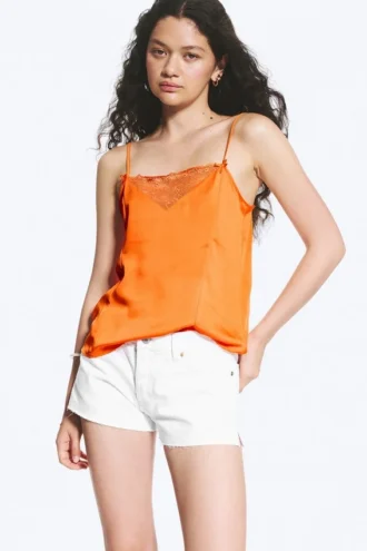 Top de encaje satinado – Naranja