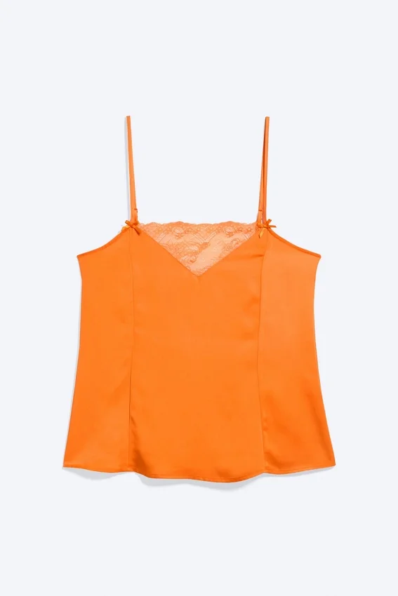 Top de encaje satinado – Naranja Top de encaje satinado – Naranja