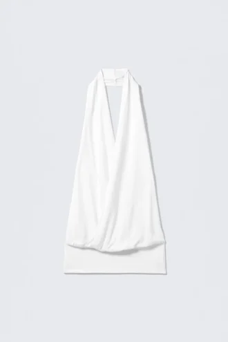 Top de jersey con cuello halter drapeado – Blanco