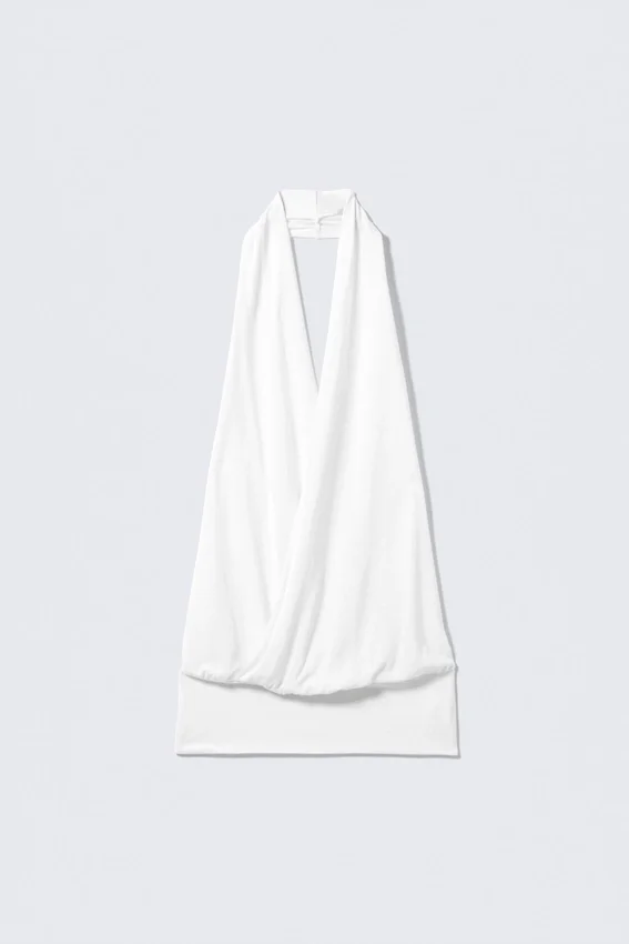 Top de jersey con cuello halter drapeado – Blanco Top de jersey con cuello halter drapeado – Blanco
