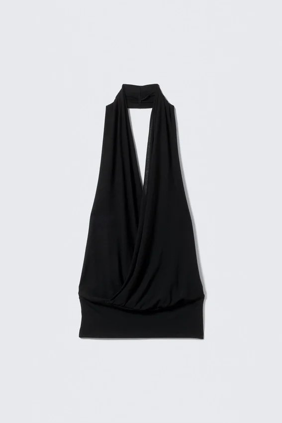 Top de jersey con cuello halter drapeado – Negro Top de jersey con cuello halter drapeado – Negro