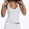 Top de jersey con cuello halter y fruncidos – Gris jaspeado Top de jersey con cuello halter y fruncidos – Gris jaspeado