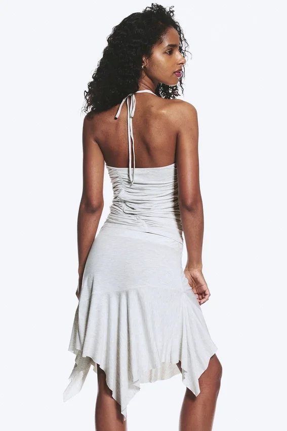 Top de jersey con cuello halter y fruncidos – Gris jaspeado Top de jersey con cuello halter y fruncidos – Gris jaspeado