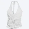 Top de jersey con cuello halter y fruncidos – Gris jaspeado Top de jersey con cuello halter y fruncidos – Gris jaspeado