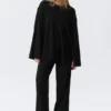 Top de jersey de manga larga de corte holgado – Negro Top de jersey de manga larga de corte holgado – Negro