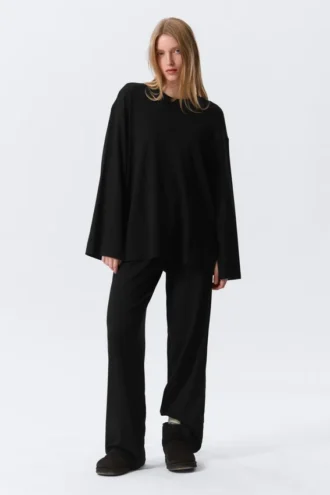 Top de jersey de manga larga de corte holgado – Negro Top de jersey de manga larga de corte holgado – Negro