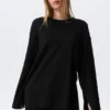 Top de jersey de manga larga de corte holgado – Negro Top de jersey de manga larga de corte holgado – Negro