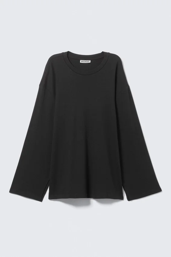 Top de jersey de manga larga de corte holgado – Negro Top de jersey de manga larga de corte holgado – Negro