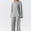 Top de jersey de manga larga holgado – Gris jaspeado Top de jersey de manga larga holgado – Gris jaspeado