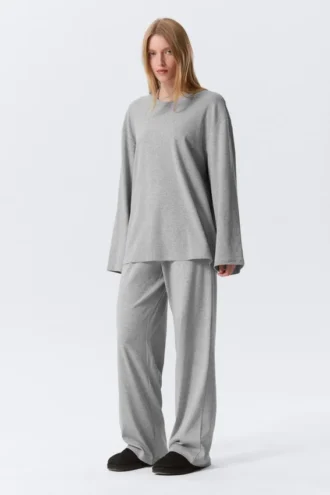 Top de jersey de manga larga holgado – Gris jaspeado Top de jersey de manga larga holgado – Gris jaspeado