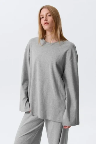 Top de jersey de manga larga holgado – Gris jaspeado Top de jersey de manga larga holgado – Gris jaspeado