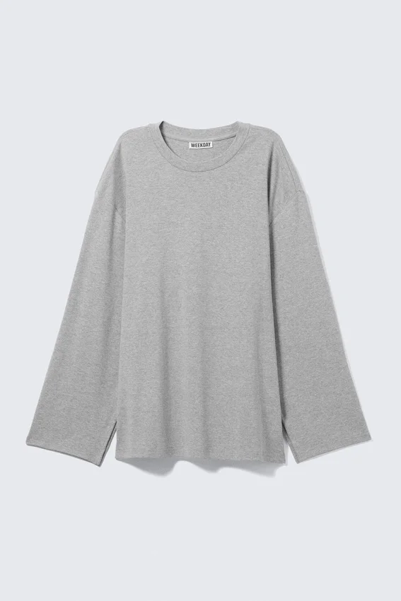 Top de jersey de manga larga holgado – Gris jaspeado Top de jersey de manga larga holgado – Gris jaspeado