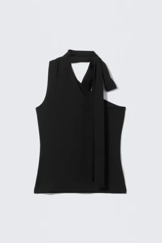 Top de lyocell con un solo hombro y lazo – Negro