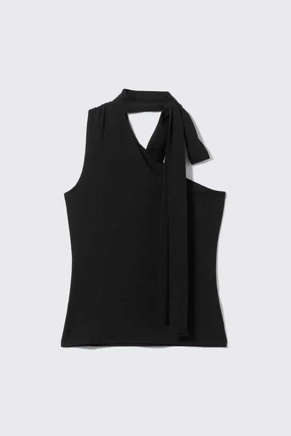 Top de lyocell con un solo hombro y lazo – Negro Top de lyocell con un solo hombro y lazo – Negro