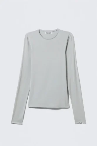 Top de lyocell de manga larga y corte ajustado – Azul claro-grisáceo