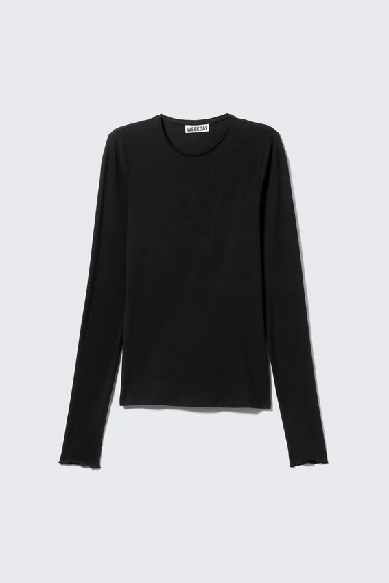 Top de lyocell de manga larga y corte entallado – Negro Top de lyocell de manga larga y corte entallado – Negro