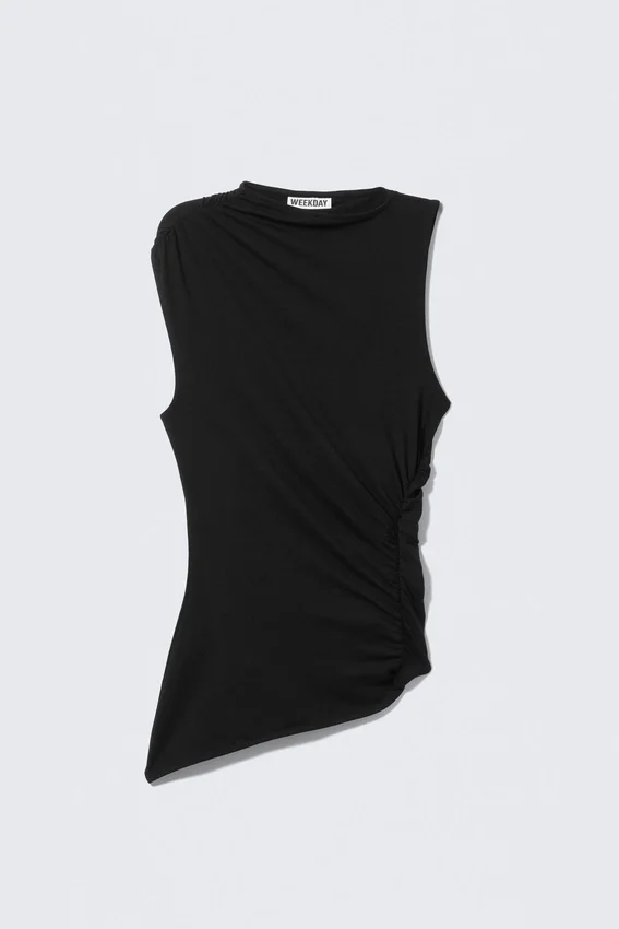Top de lyocell drapeado de corte ajustado – Negro Top de lyocell drapeado de corte ajustado – Negro