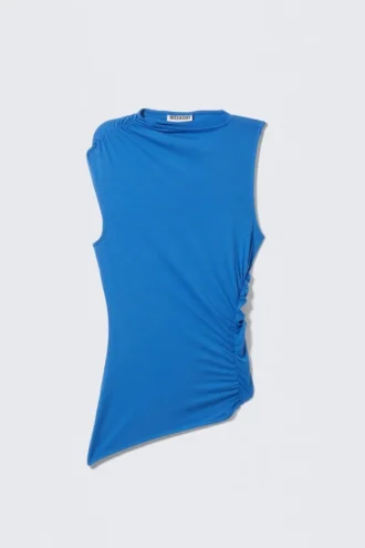 Top de lyocell drapeado de corte entallado – Azul