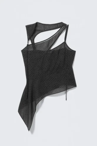 Top de malla con aberturas asimétricas – Gris oscuro – Lunares
