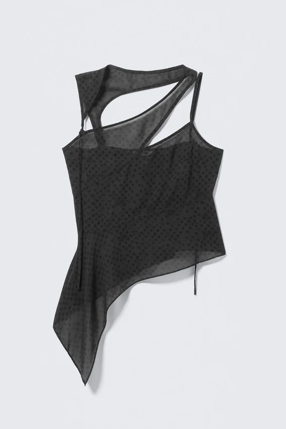 Top de malla con aberturas asimétricas – Gris oscuro – Lunares Top de malla con aberturas asimétricas – Gris oscuro – Lunares
