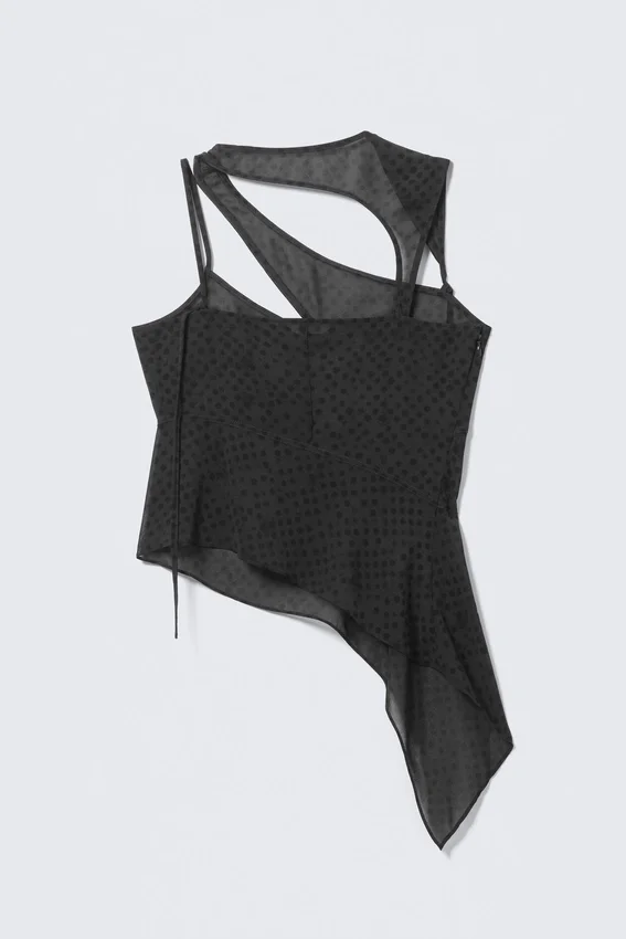 Top de malla con aberturas asimétricas – Gris oscuro – Lunares Top de malla con aberturas asimétricas – Gris oscuro – Lunares