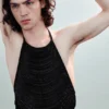 Top de malla con cuello halter y pedrería – Negro Top de malla con cuello halter y pedrería – Negro