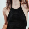 Top de malla con cuello halter y pedrería – Negro Top de malla con cuello halter y pedrería – Negro